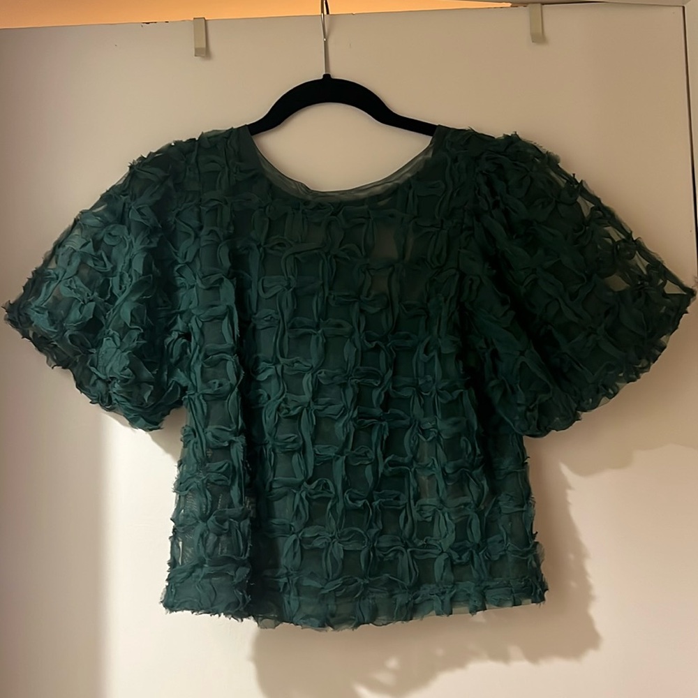 NWT, Sarah Hann Anthropologie Blouse. Green, extra small, tie in back.